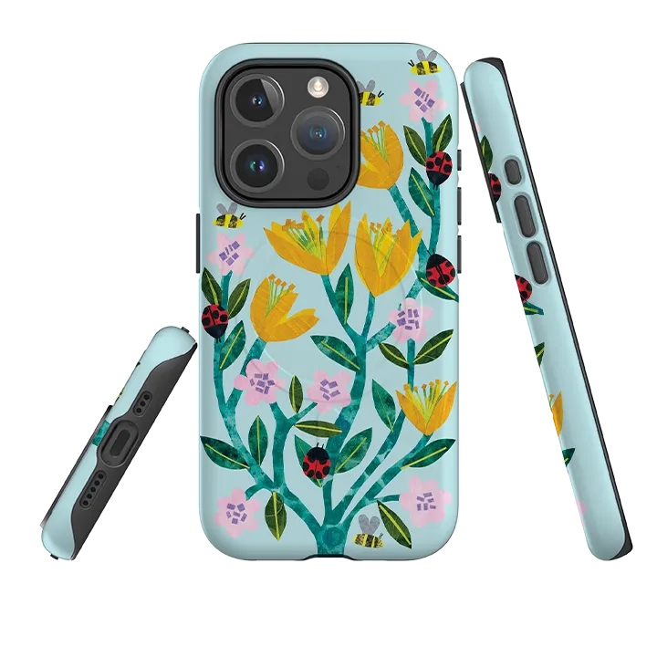 iPhone MagSafe Tough Case -  Blossom and Ladybirds By Tracey English Modern Surface Design Soft Edge Texture