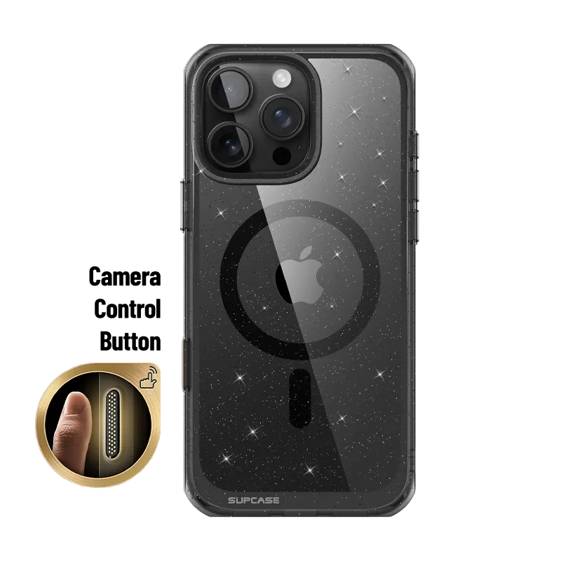 iPhone 16 Pro 6.3 inch Unicorn Beetle MAG Slim Clear MagSafe Camera Control Button Case-Glitter Black Matte Protection Sleek Appearance