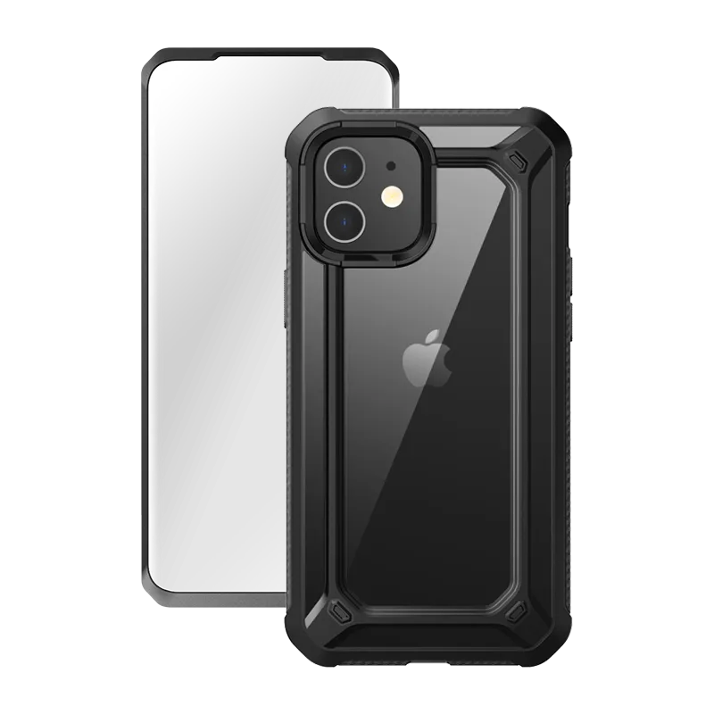 Vibrant Colors Soft Edging iPhone 12 6.1 inch Unicorn Beetle Exo with Screen Protector Clear Case-Black