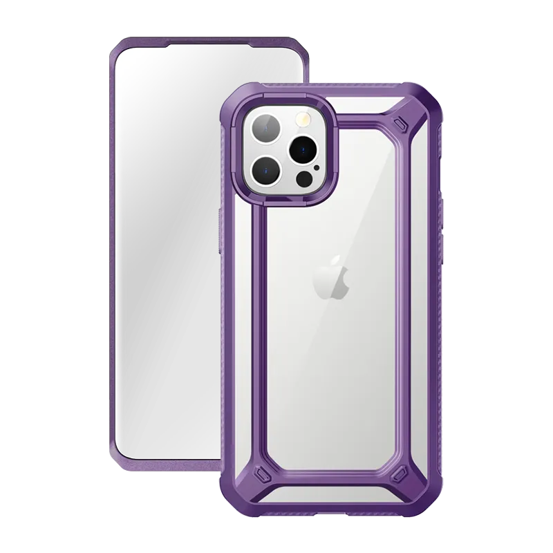 iPhone 12 Pro 6.1 inch Unicorn Beetle Exo with Screen Protector Clear Case-Purple Elegant Texture Layer
