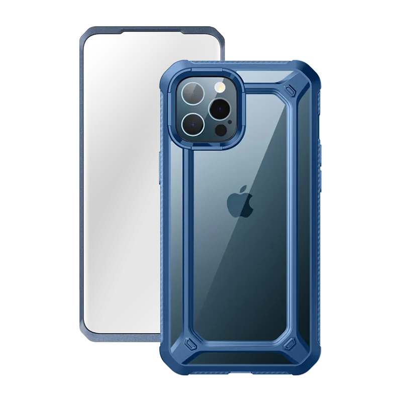 Premium Finish Minimal Surface Layer iPhone 12 Pro Max 6.7 inch Unicorn Beetle Exo with Screen Protector Clear Case-Blue