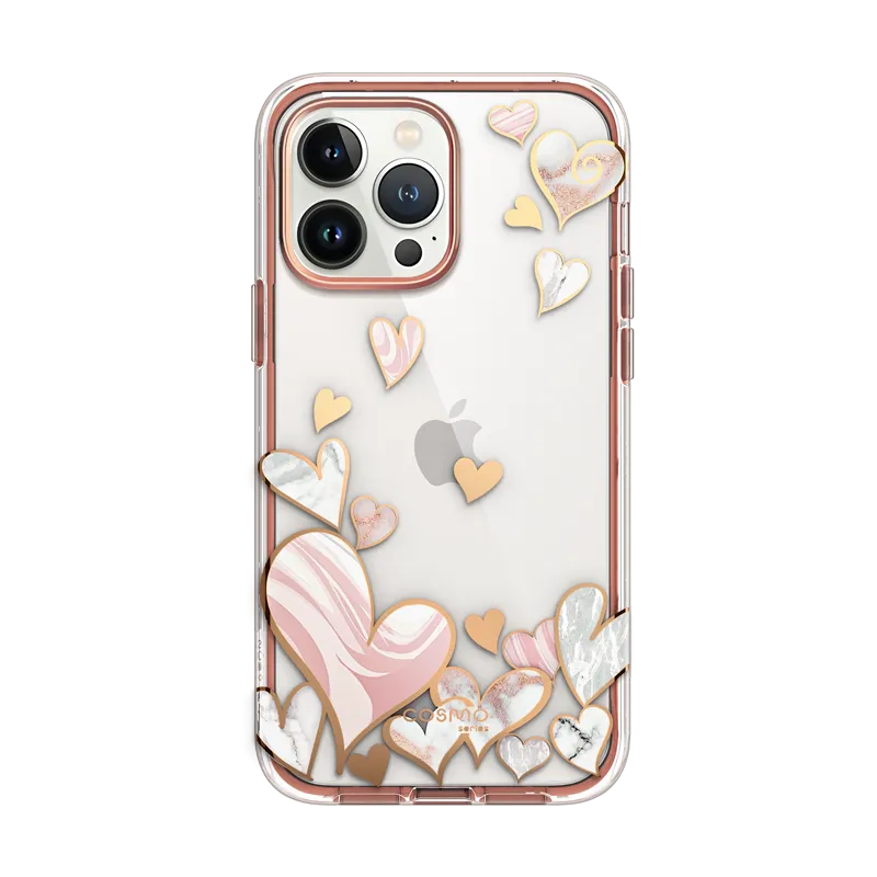 iPhone 13 Pro Max Cosmo Case -Cosmo Hearts Luxury Texture Design Light Finish