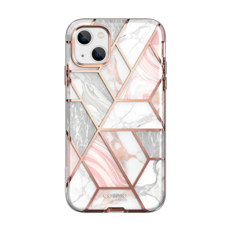 iPhone 14 Plus Cosmo Case - Marble Pink Gloss Finish Design