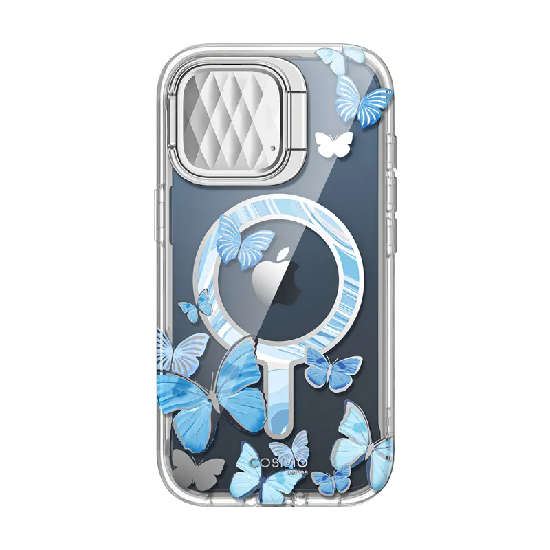 Clear Frame iPhone 15 Pro Cosmo Mag Case - Blue Fly