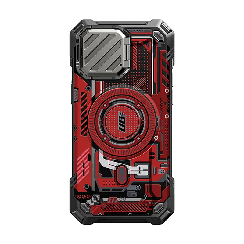 Elegant Edge Compact Frame iPhone 15 Pro Max 6.7 inch Unicorn Beetle MAG XT MagSafe Case- Red Circuit