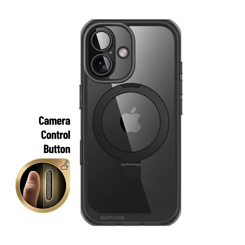 iPhone 16 6.1 inch Unicorn Beetle MAG Stand Slim Clear MagSafe Camera Control Button Case-Black Rugged Edge Texture