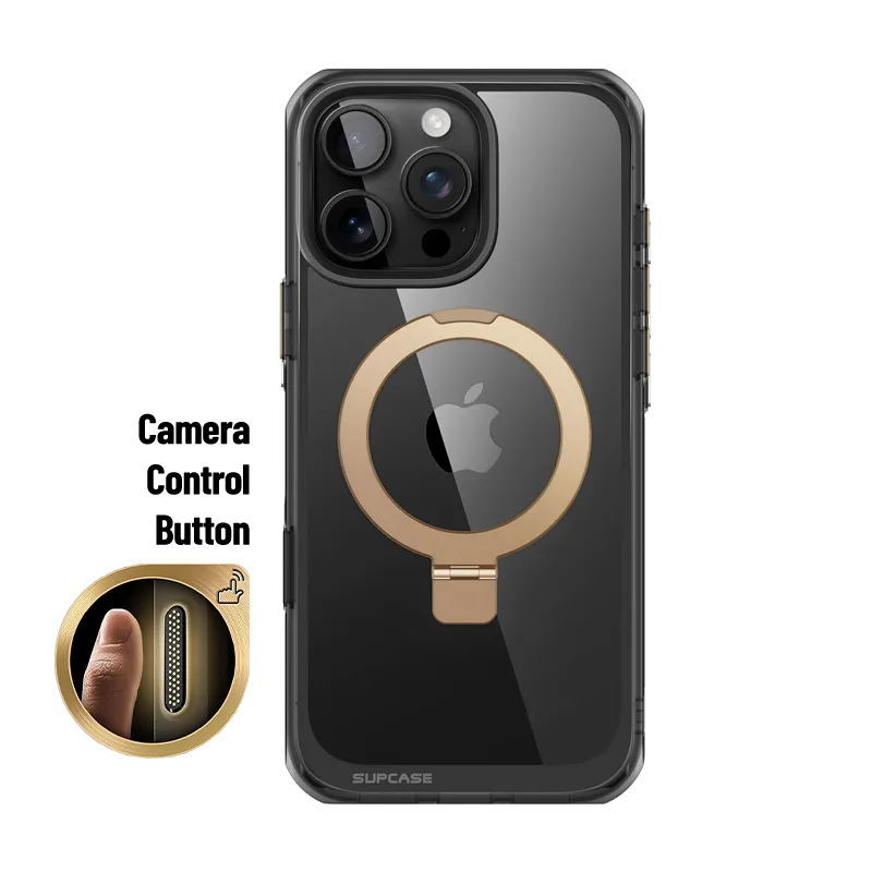 Anti scratch iPhone 16 Pro Max 6.9 inch Unicorn Beetle MAG Stand Slim Clear MagSafe Camera Control Button Case-Black/Gold