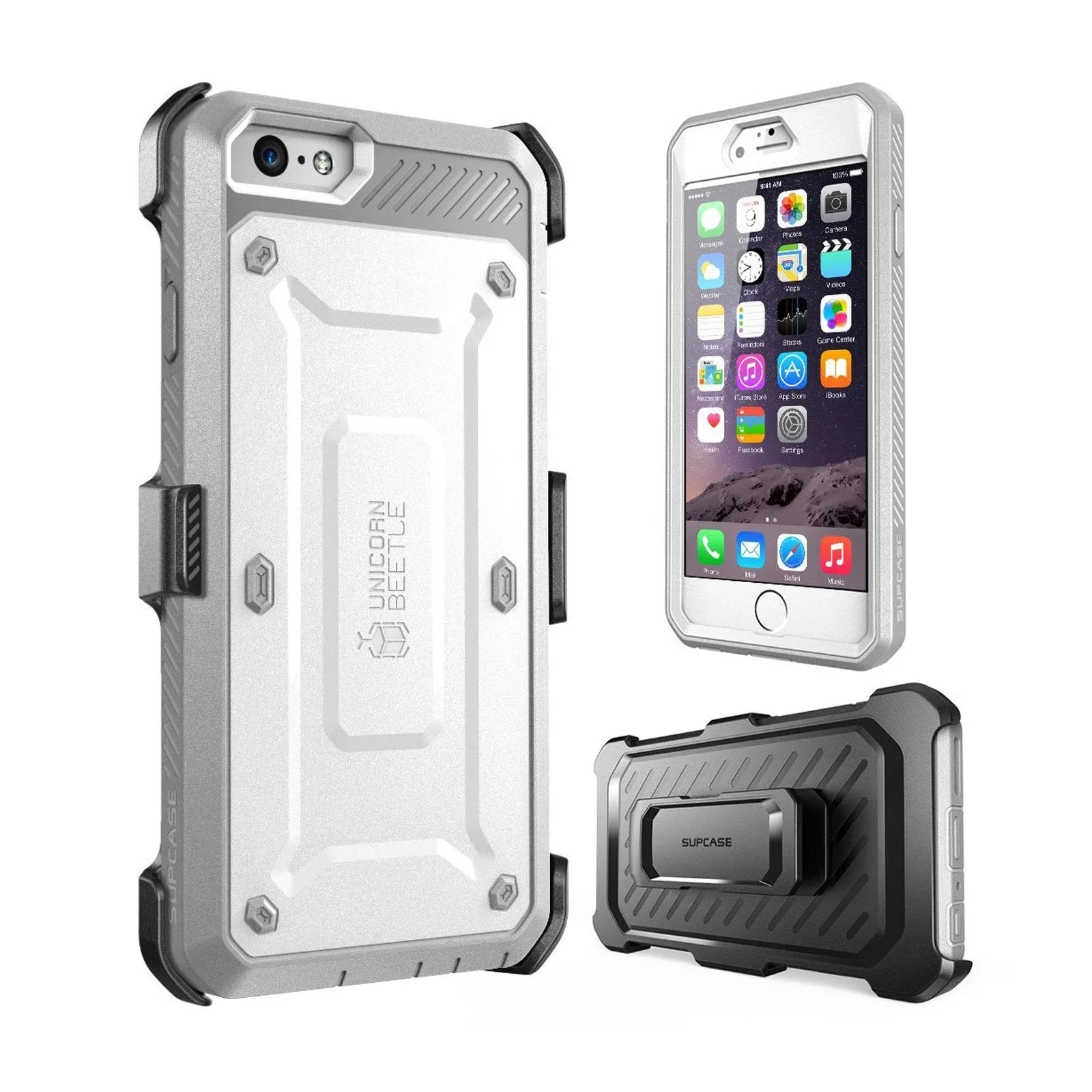 Hybrid Texture Layer Lightweight Feel iPhone 6 / 6S Unicorn Beetle Pro Full Body Rugged Holster Case with Screen Protector-White