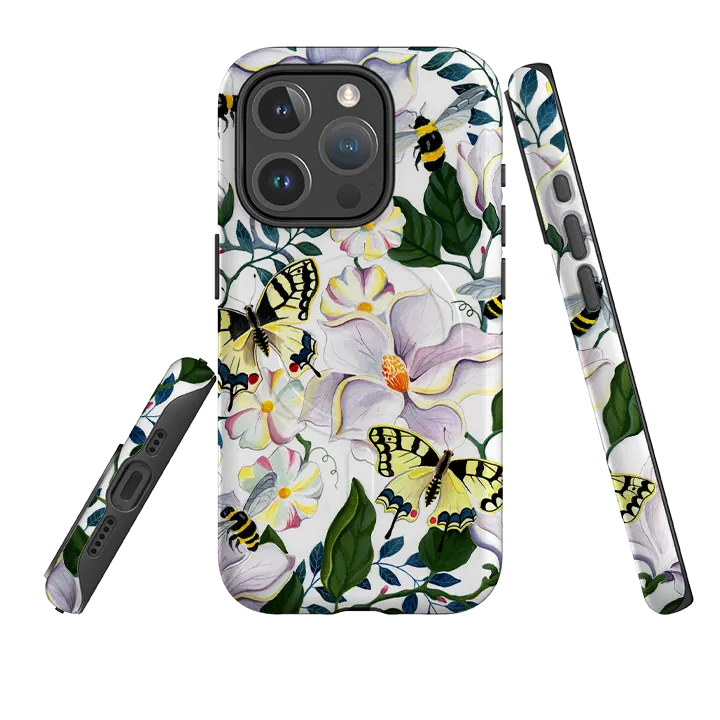 iPhone MagSafe Tough Case - Bees and Magnolia By Bex Parkin Rugged Design Outdoor Use