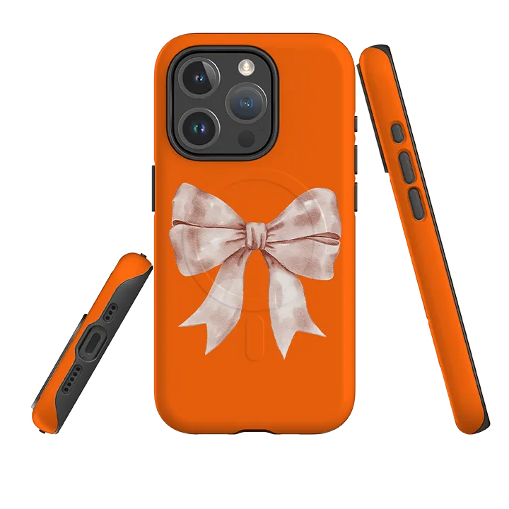 Matte Shield Polished Finish Texture iPhone MagSafe Tough Case -  Big Bow Orange