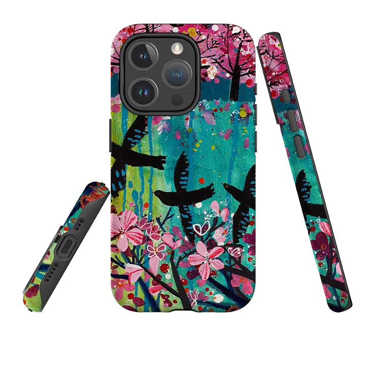 Luxury Surface Layer Vivid Design Texture iPhone MagSafe Tough Case -  Black Birds By Claire West