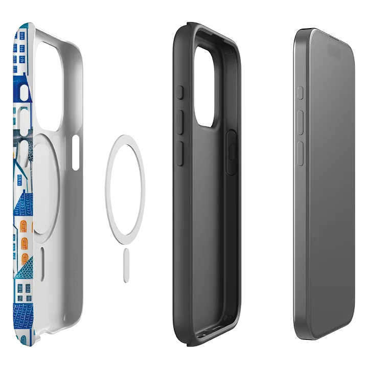 Smooth Detail iPhone MagSafe Tough Case - Blue Rooftop Houses By Tracey English