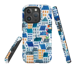 iPhone MagSafe Tough Case - Blue Rooftop Houses By Tracey English Slim Look