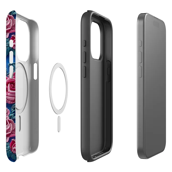 iPhone MagSafe Tough Case - Blue Summer Roses Clear Back Hybrid Form