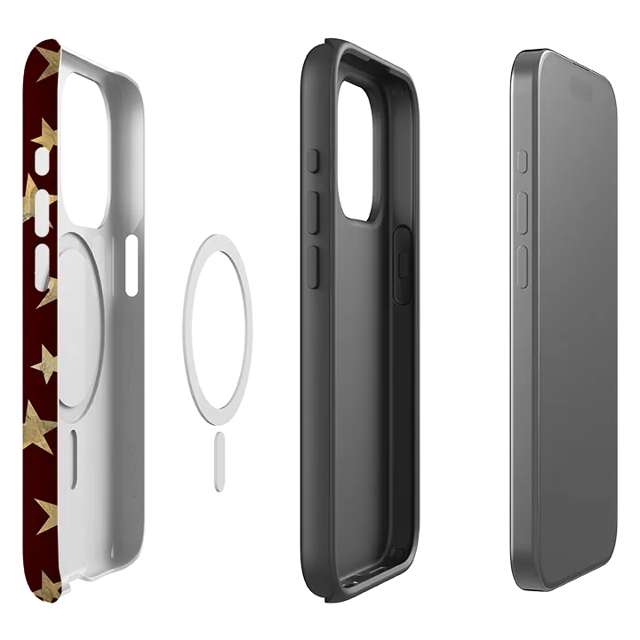 iPhone MagSafe Tough Case - Brown and Gold Stars Polished Surface