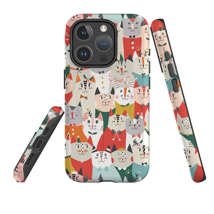 iPhone MagSafe Tough Case - Christmas Cats By Ali Brookes Durable Design Texture Modern Texture