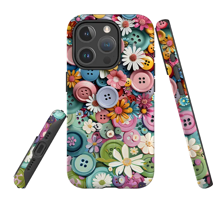 iPhone MagSafe Tough Case - Floral Buttons Matte Texture Design Sport Inspired