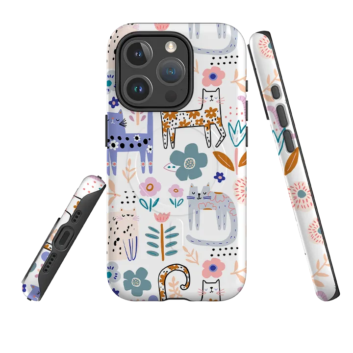 iPhone MagSafe Tough Case -  Floral Cats Strong Corners Flexible Fit