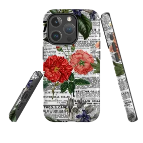 iPhone MagSafe Tough Case - Floral Newsprint Shock Layer Matte Feel Texture
