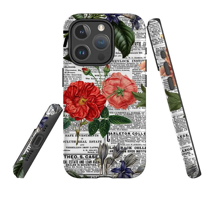iPhone MagSafe Tough Case - Floral Newsprint Comfort Grip