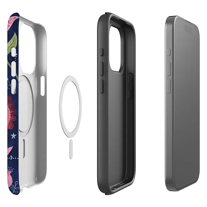 Pocket Safe Minimal Build Texture iPhone MagSafe Tough Case - Flowers on Blue By Bex Parkin