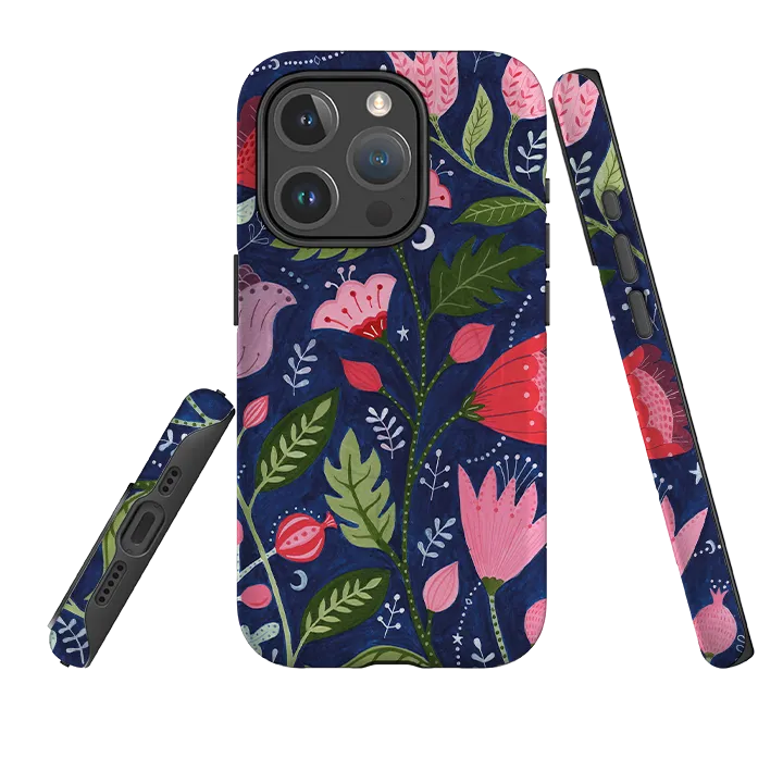 iPhone MagSafe Tough Case - Flowers on Blue By Bex Parkin Modern Edge Layer