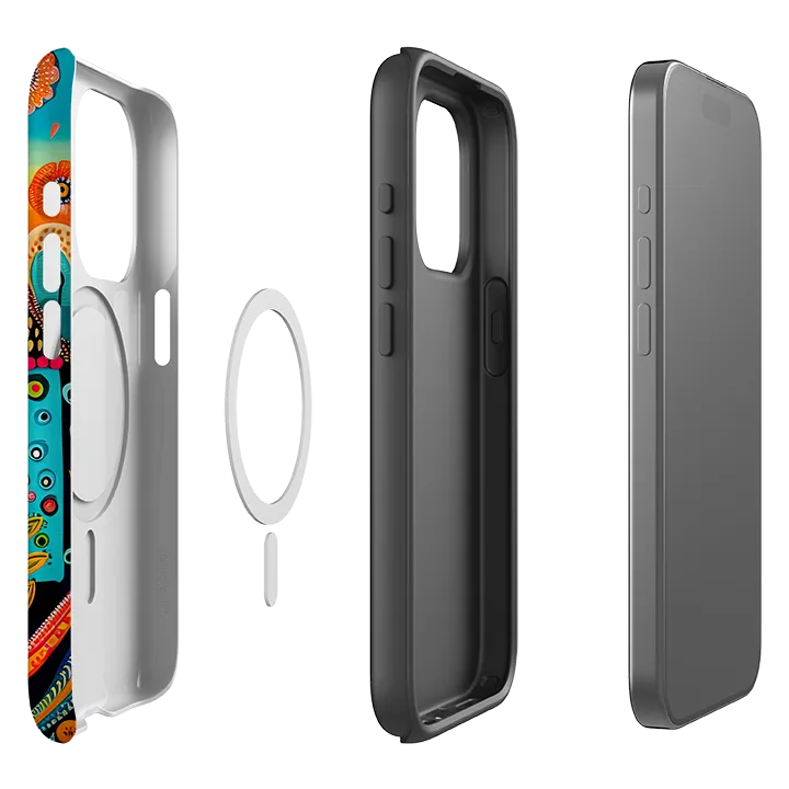 iPhone MagSafe Tough Case - Folk Art House VII Clear Pattern Frosted Finish