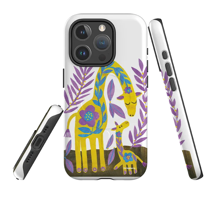 Impact Cushion Durable Layer iPhone MagSafe Tough Case - Folk Giraffes By Tracey English