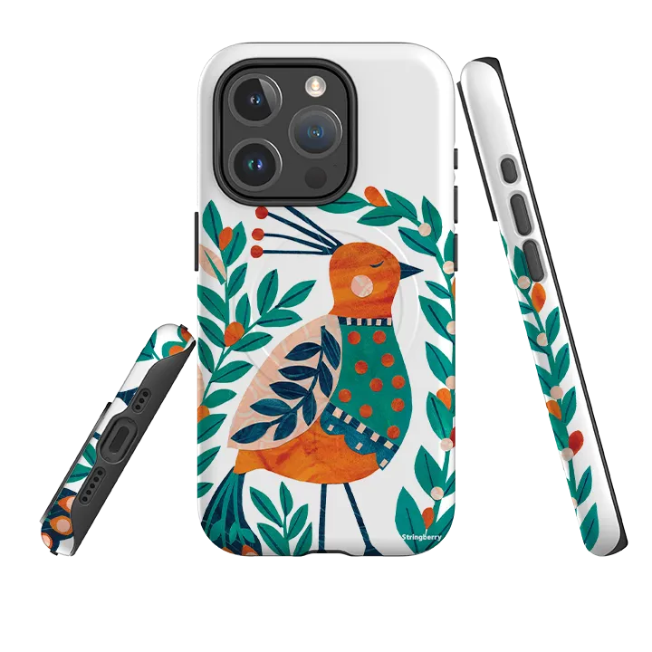 iPhone MagSafe Tough Case - Folk Peacock By Tracey English Vivid Surface Detail