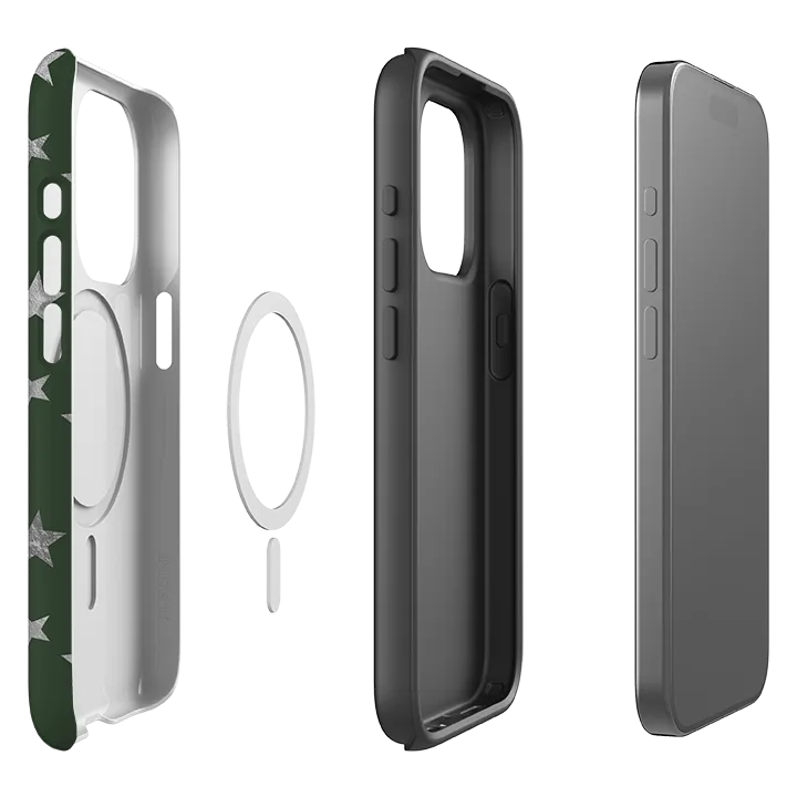 Gloss Layer Finish iPhone MagSafe Tough Case - Green and Silver Stars