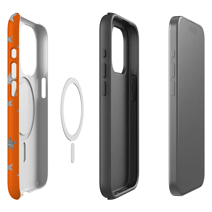 iPhone MagSafe Tough Case - Orange and Silver Stars Minimal Pattern Texture