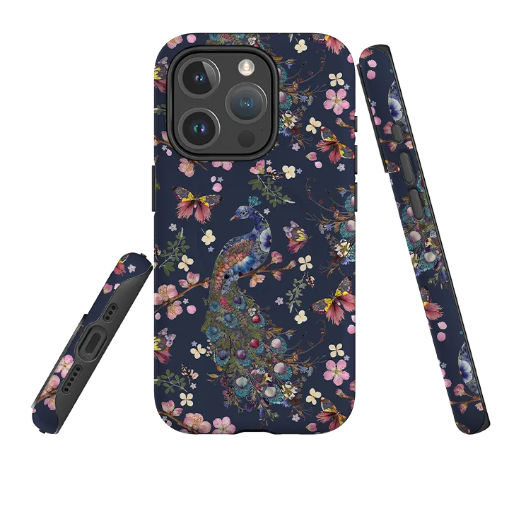 iPhone MagSafe Tough Case -  Peacock and Cherry Blossoms Iris By Helen Ahpornsiri Refined Finish