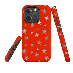 iPhone MagSafe Tough Case - Red and Silver Stars Premium Edge Design Rugged Edge