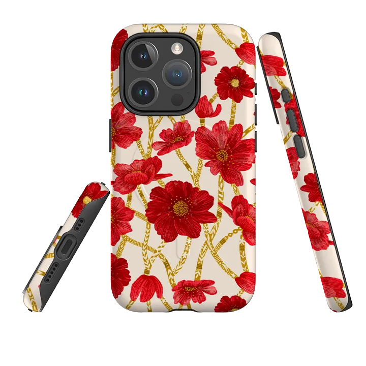 iPhone MagSafe Tough Case -  Red Floral By Nina Pace Modern Edge Layer Smooth Fit