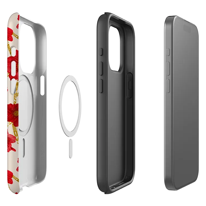 Shock Frame iPhone MagSafe Tough Case -  Red Floral By Nina Pace