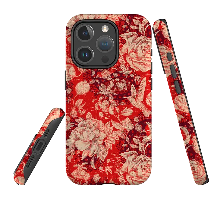 iPhone MagSafe Tough Case -  Red Peonies Rugged Pattern Design Youth Style