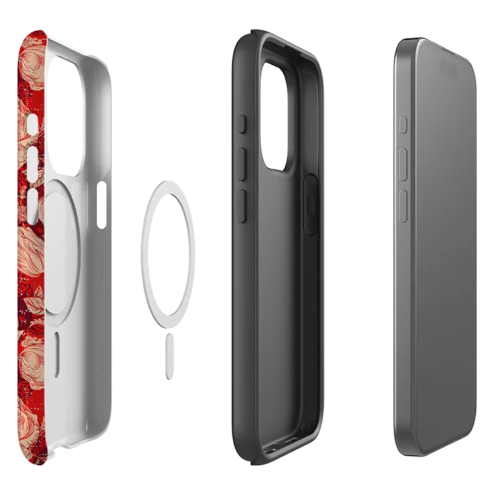 Lightweight texture Soft Silicone iPhone MagSafe Tough Case -  Red Peonies