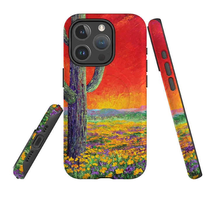Shock Absorption Layer Flexible frame iPhone MagSafe Tough Case - Saguaro Sunset By Linda Calvert Jacobson