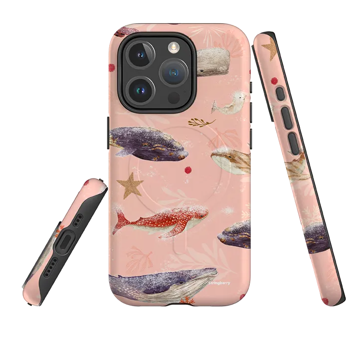 iPhone MagSafe Tough Case - Sugar Plum Whales By Katherine Quinn Impact shield Wireless charging