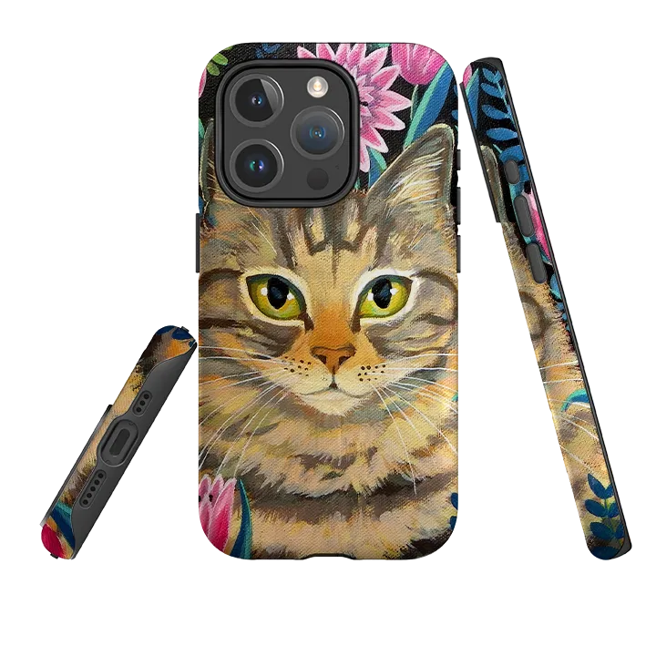 iPhone MagSafe Tough Case - Tabby Cat By Mary Stubberfield Raised Bezels Rugged Build