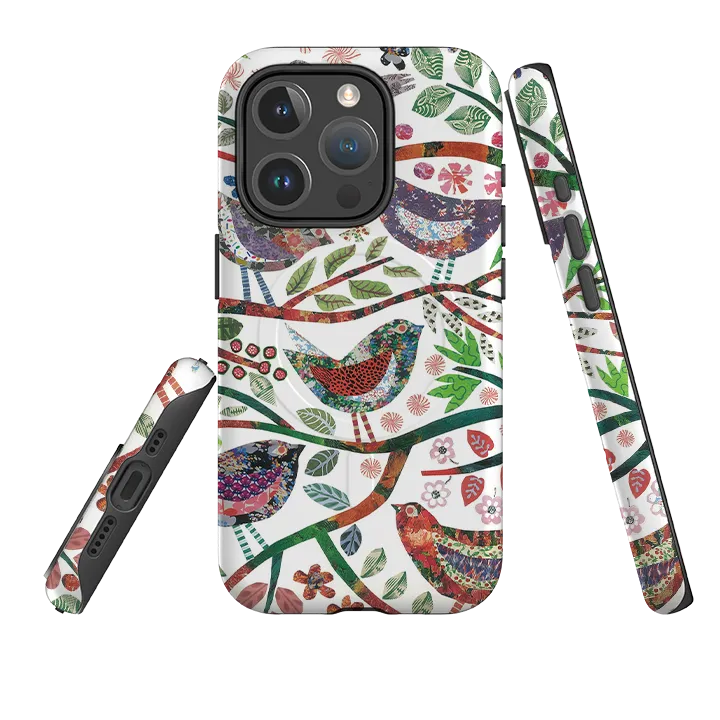Durable Layer Rugged Look Finish iPhone MagSafe Tough Case -  Vintage Birds By Jane Robbins