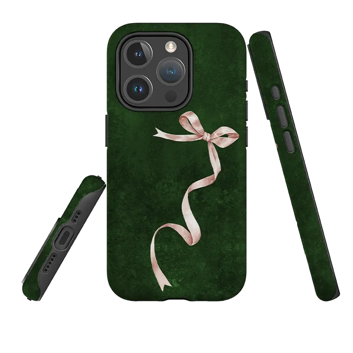 Luxury Texture Finish iPhone MagSafe Tough Case -  Wiggly Ribbons Forest Green