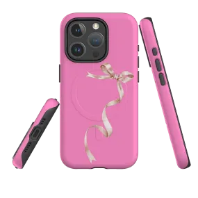 Rugged Texture Clear Finish iPhone MagSafe Tough Case -  Wiggly Ribbons Light Pink