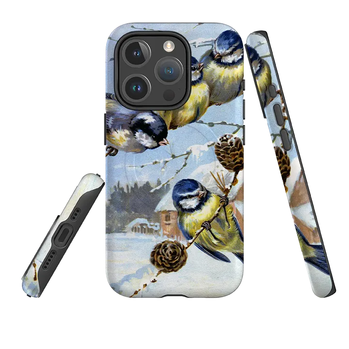Hybrid Frame Smooth Layer Texture iPhone MagSafe Tough Case -  Winter Birds By Heritage