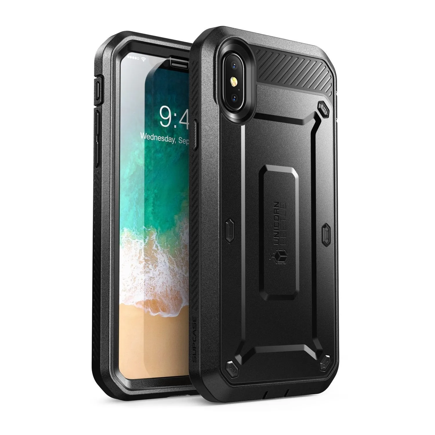 Luxury Style Flexible Shell iPhone X / XS Unicorn Beetle Pro Rugged Holster Case-Black
