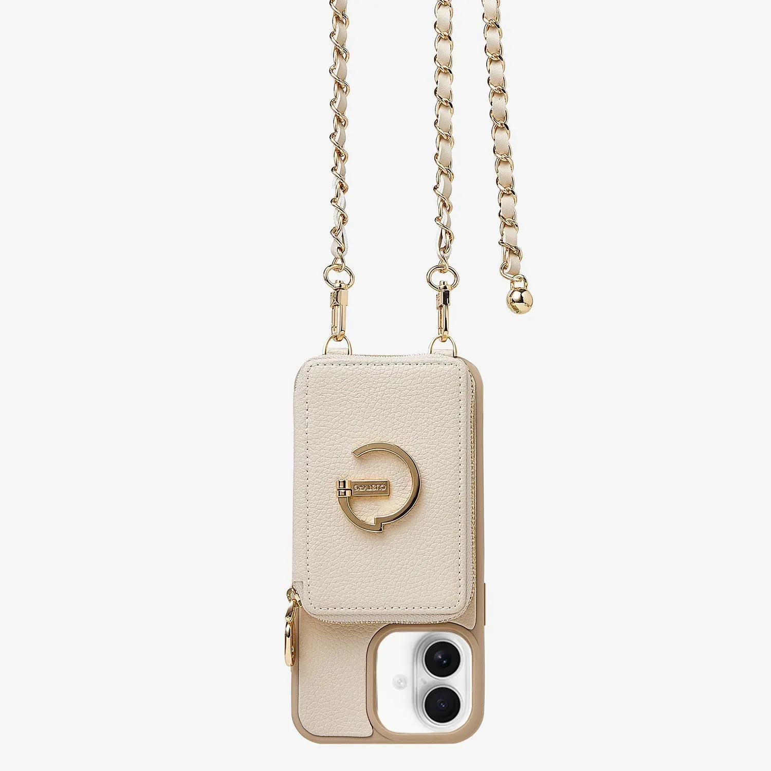 LuxeCharm- Lychee Phone Case with Adjustable Crossbody Chain Strap for iPhone Series Travel Companion Rugged Grip