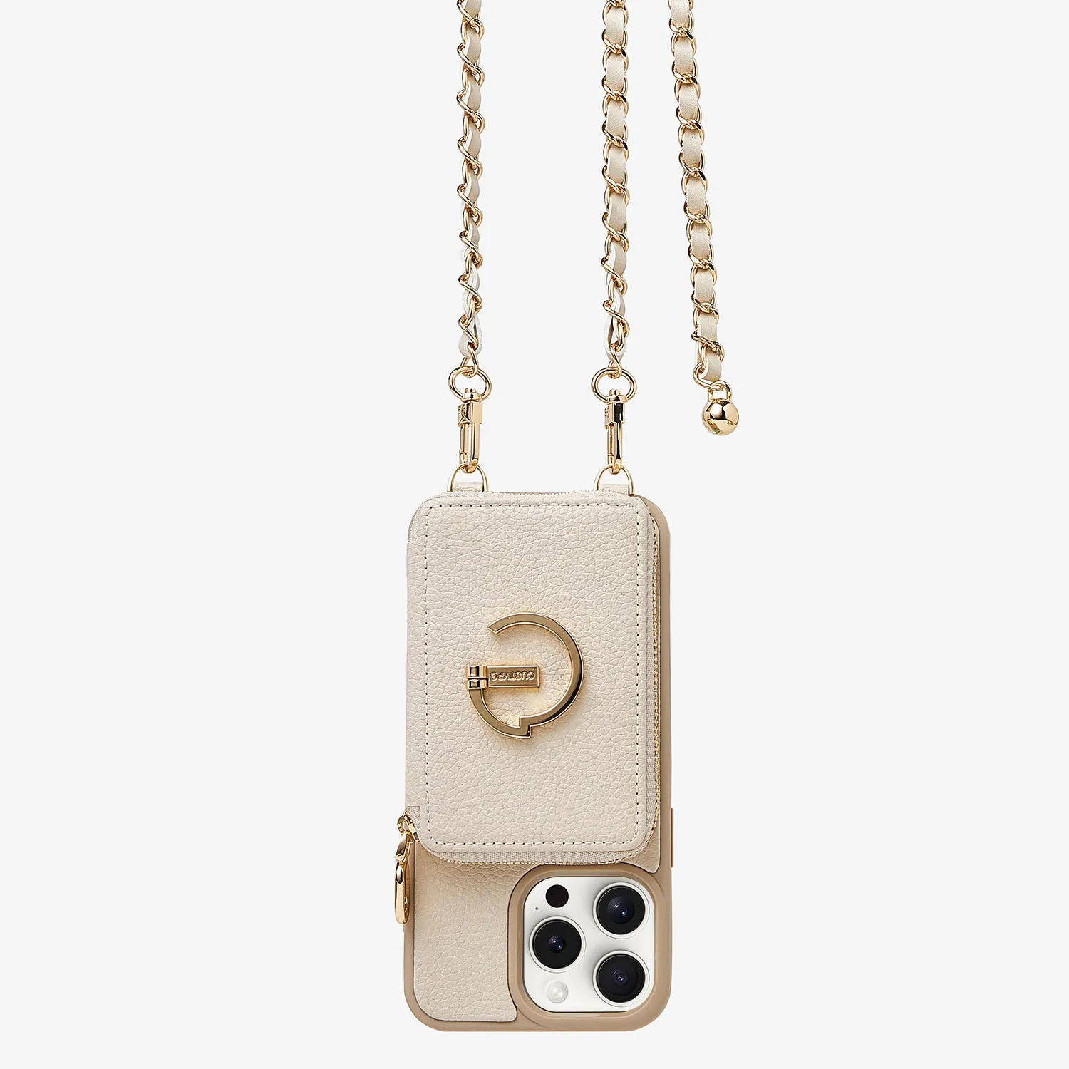 LuxeCharm- Lychee Phone Case with Adjustable Crossbody Chain Strap for iPhone Series Transparent Shell