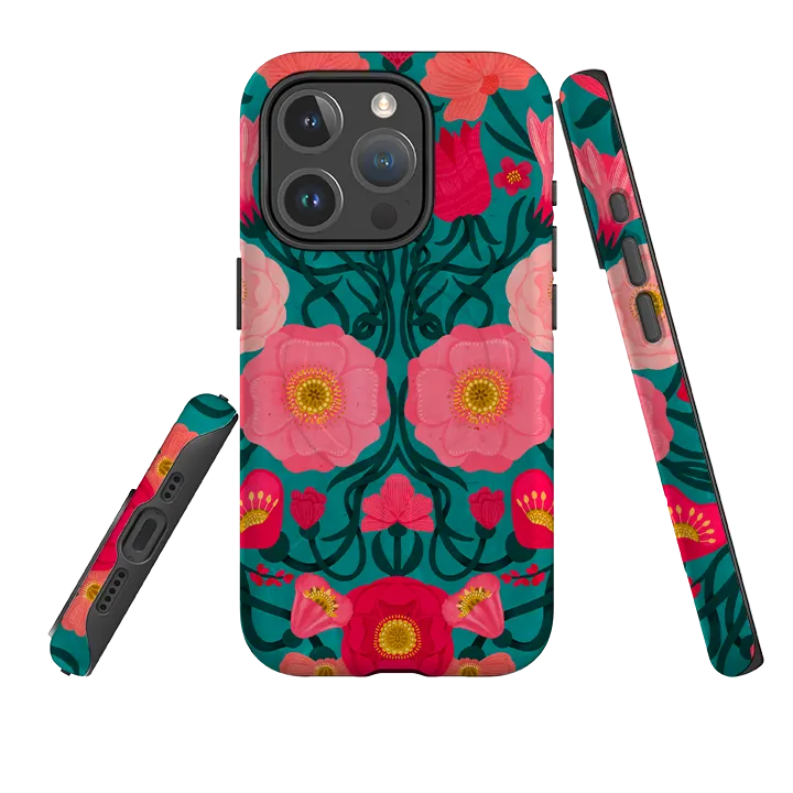 Rugged Look iPhone MagSafe Tough Case -  Blue Floral By Nina Pace