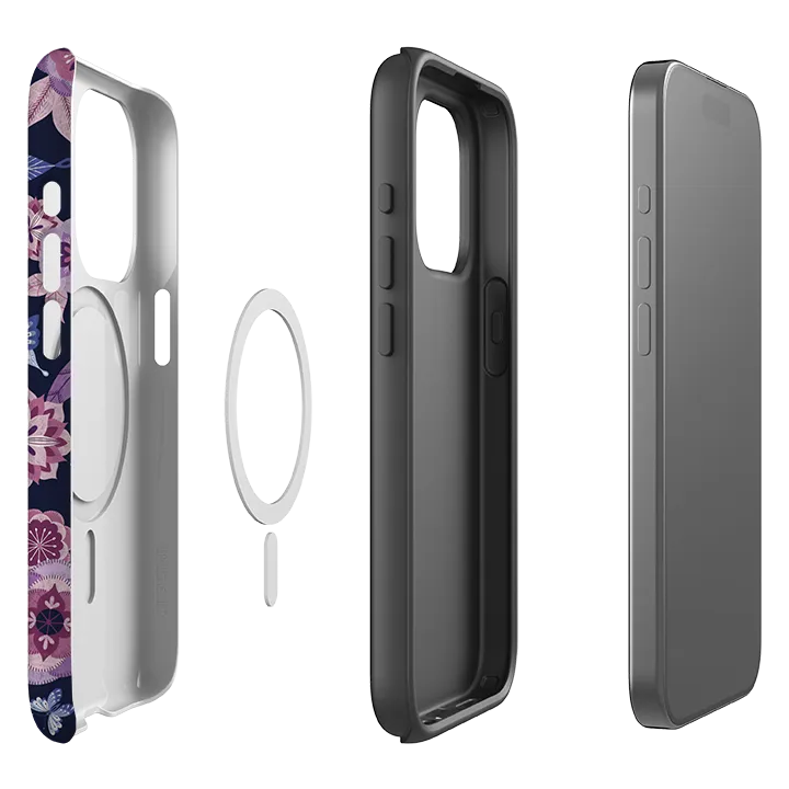 Trendy Aesthetic iPhone MagSafe Tough Case -  Butterfly Blooms Navy By Jenny Zemanek