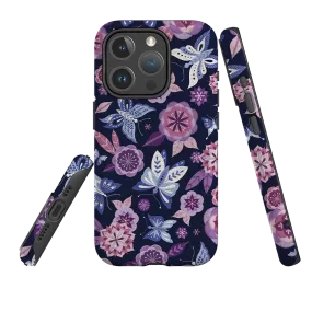 Luxury Appeal iPhone MagSafe Tough Case -  Butterfly Blooms Navy By Jenny Zemanek